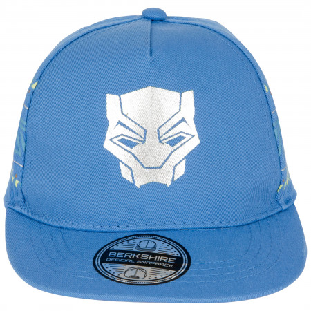 Black Panther Silver Mask Logo Snapback Flat Bill Hat